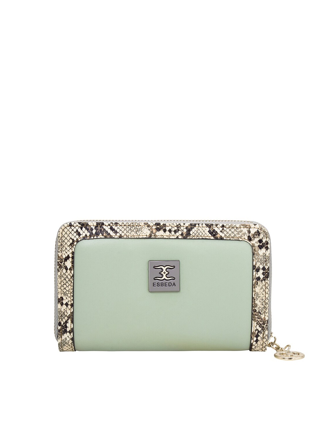 

ESBEDA Women Green & Beige Snake-Skin Printed Zip Around Wallet