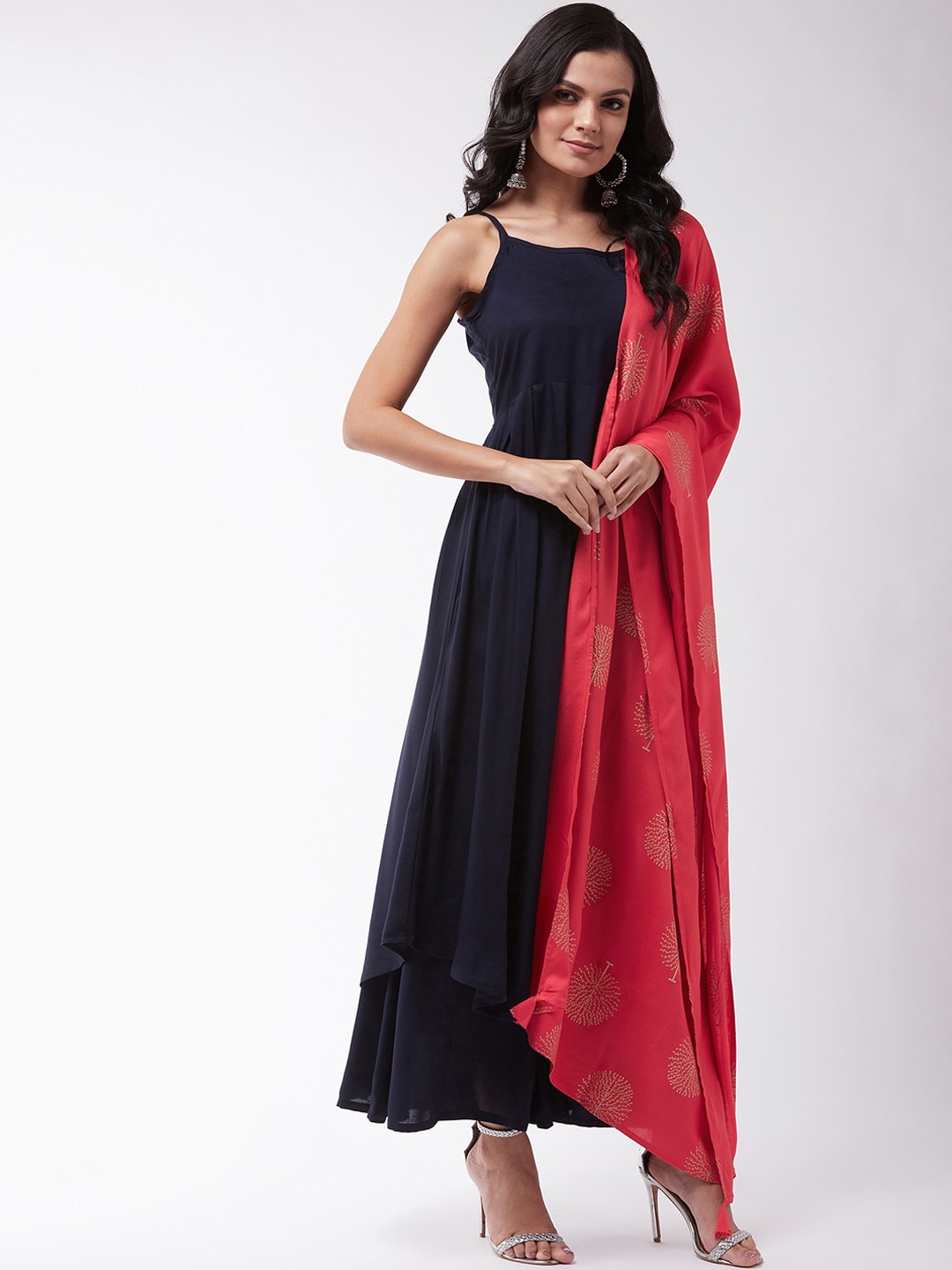 

InWeave Women Navy Blue Empire Kurta with Sharara & With Dupatta