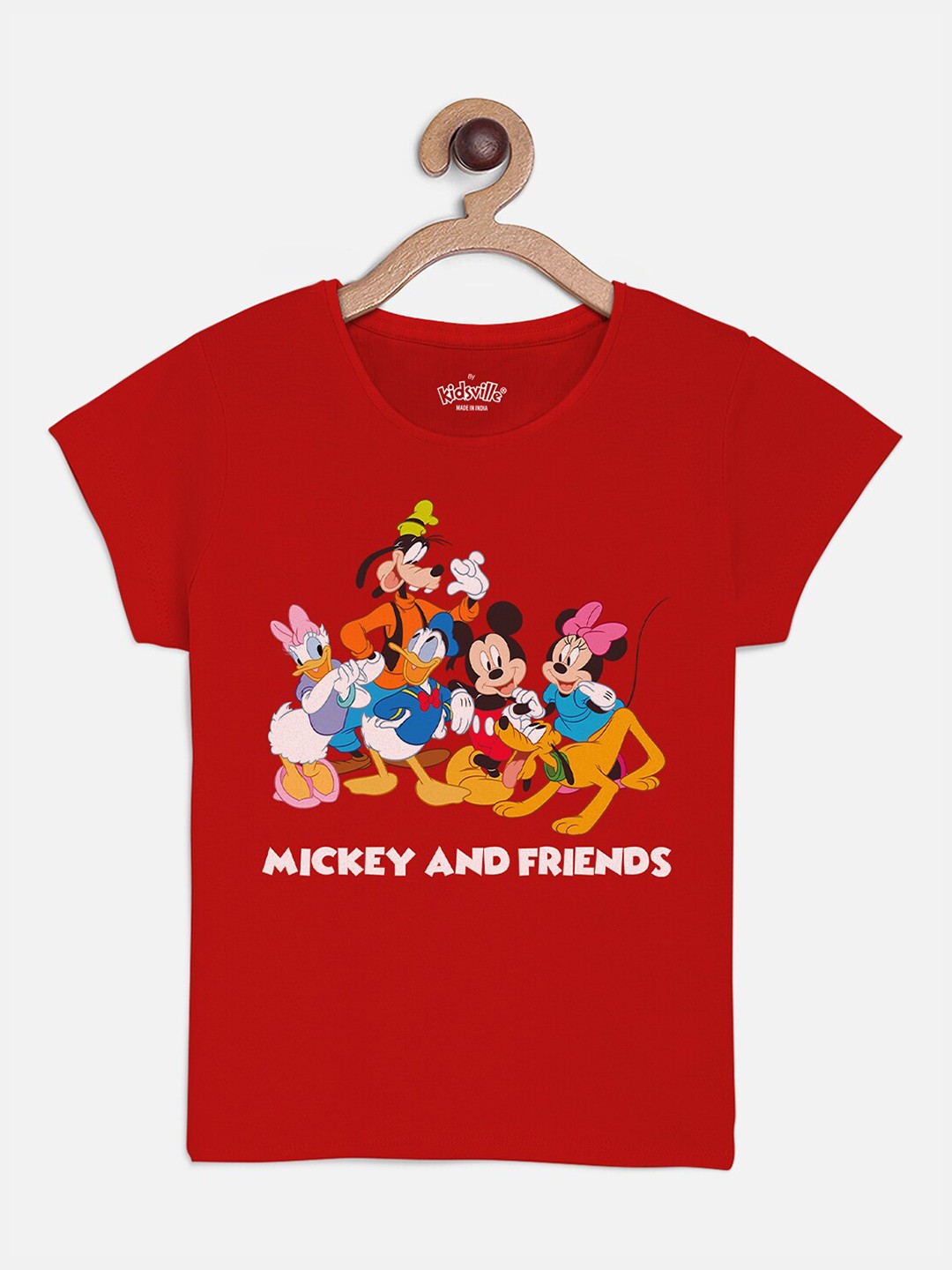 

Kids Ville Mickey & Friends Girls Red Printed T-shirt