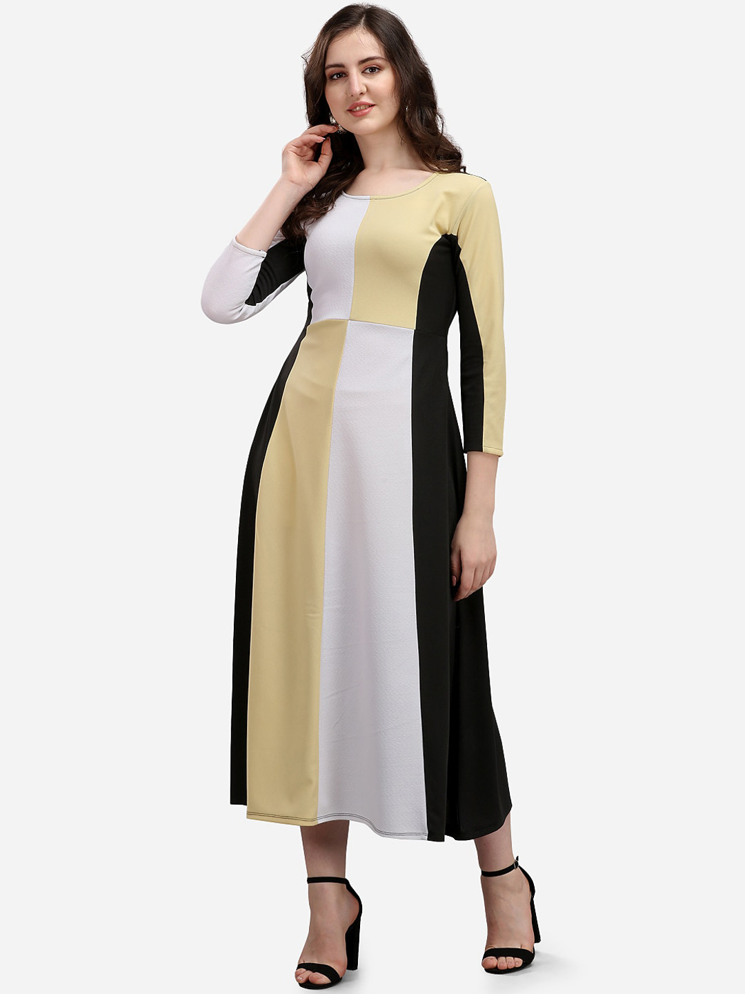 

PURVAJA Yellow & Black Colourblocked Midi Dress