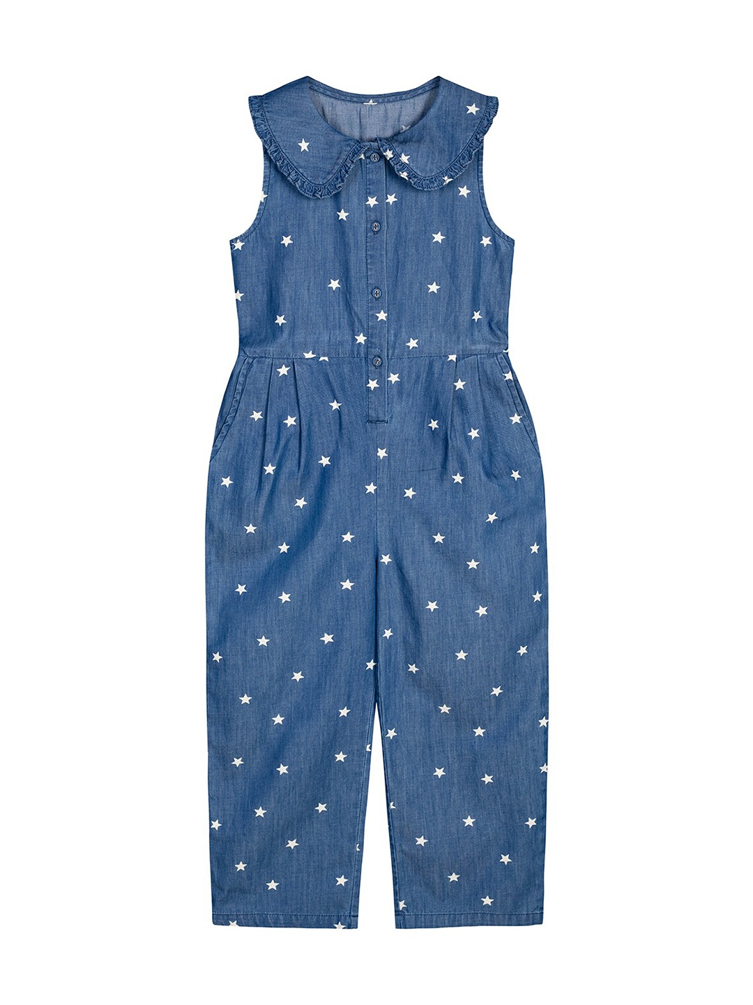 

Budding Bees Girls Blue & White Star Printed Cotton Jumpsuit