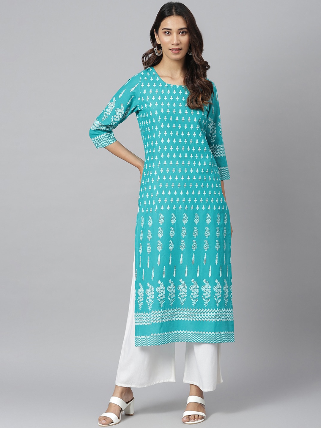 JAIPUR ATTIRE Women Blue Geometric Printed Cotton Kurta