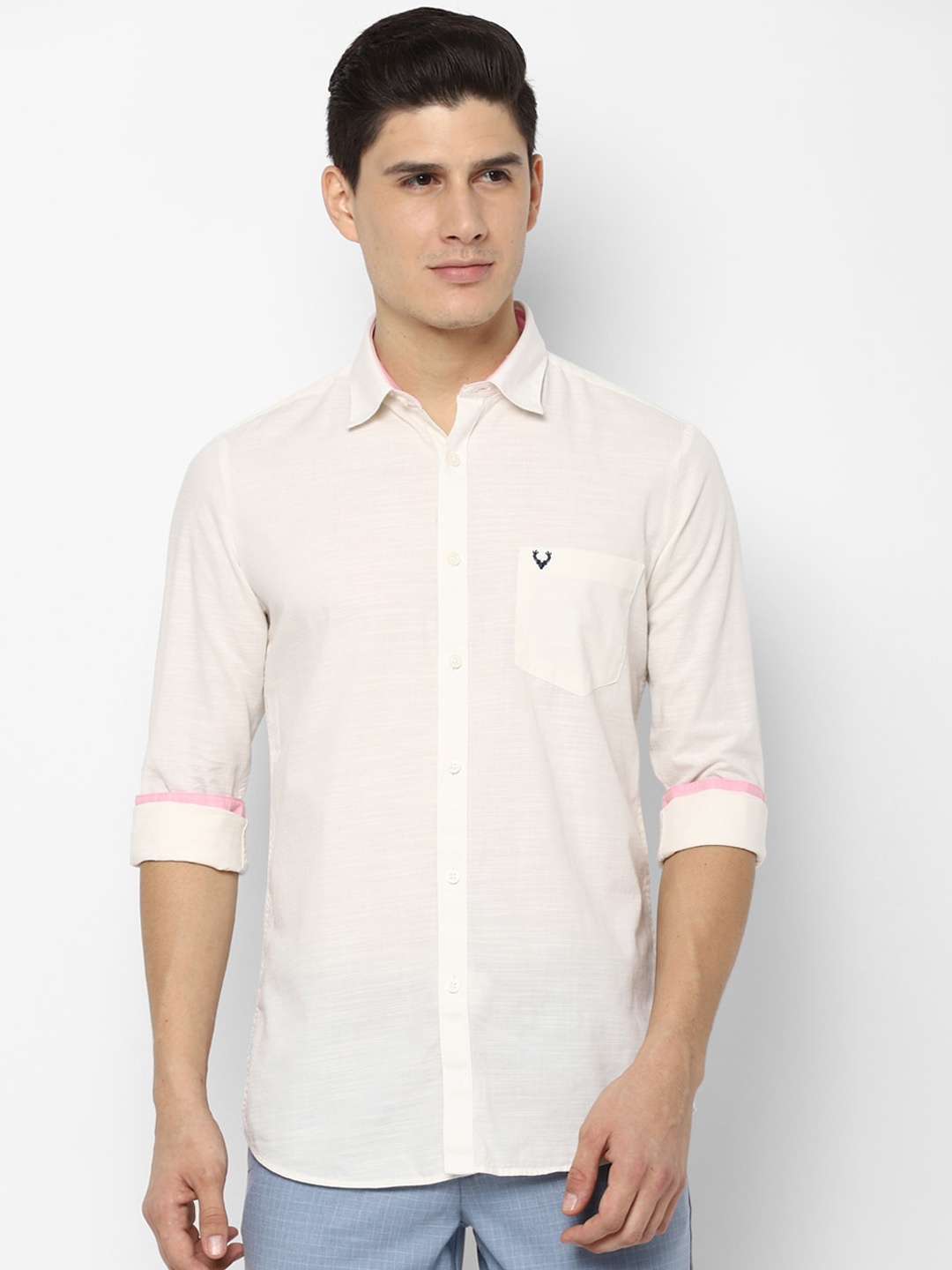 

Allen Solly Men Cream-Coloured Slim Fit Solid Casual Shirt