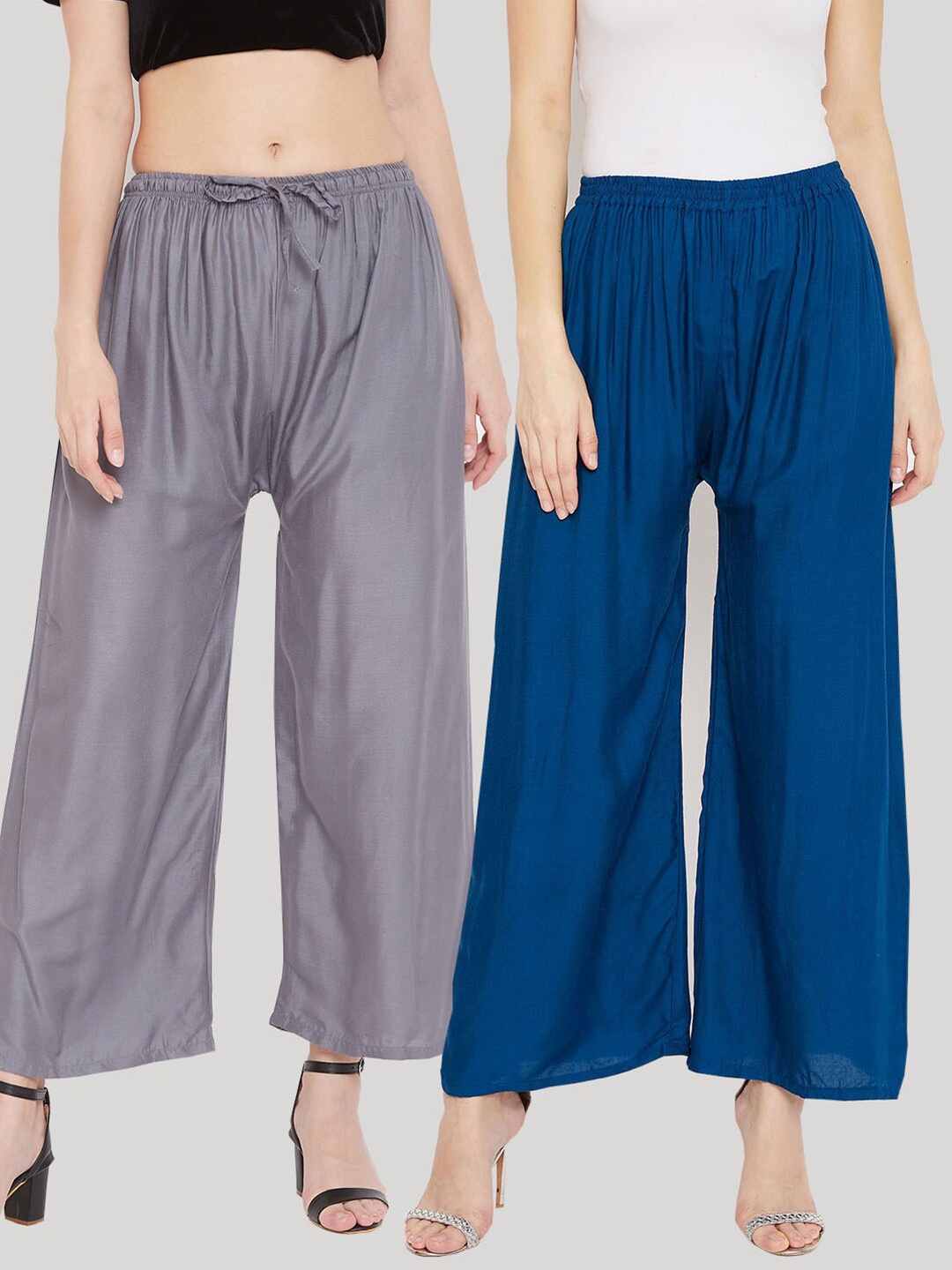 

Clora Creation Women Blue & Grey 2 Knitted Palazzos