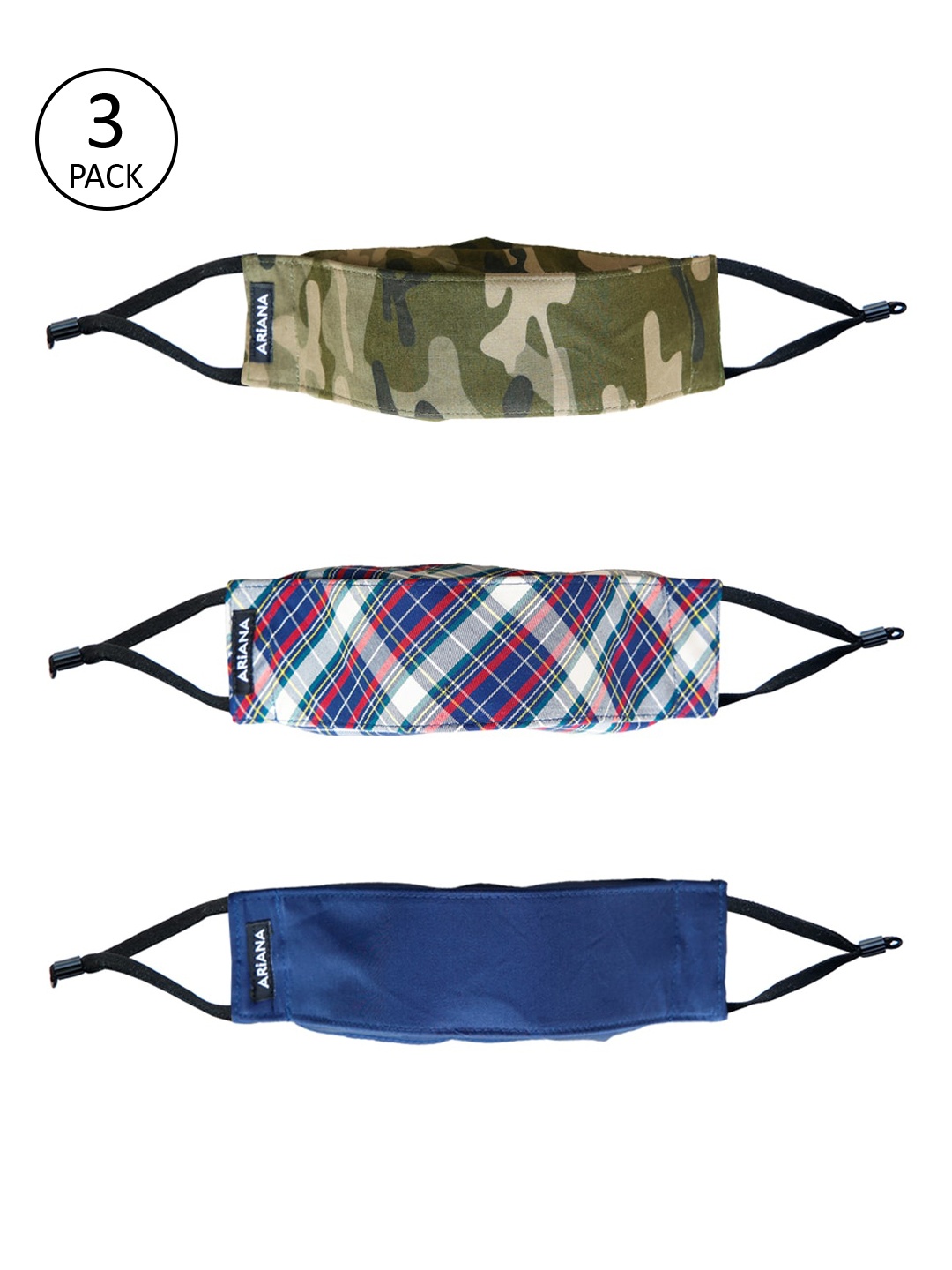 

Ariana Pack Of 3 Unisex 7-Ply 3D Adult Reusable Cotton Cloth Face Masks, Blue