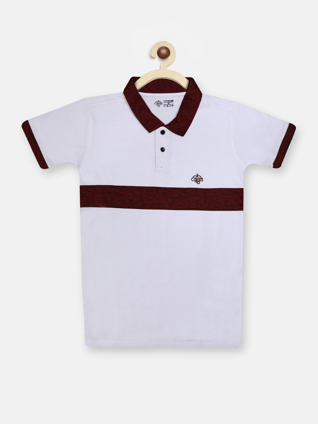 

CHIMPRALA Boys White & Maroon Polo Collar T-shirt