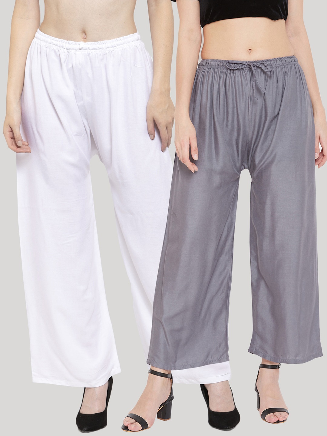 

Clora Creation Women Grey & White Pack Of 2 Knitted Palazzos