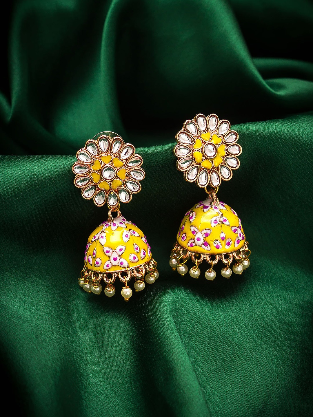 

aadita Gold-Toned Dome Shaped Jhumkas Earrings