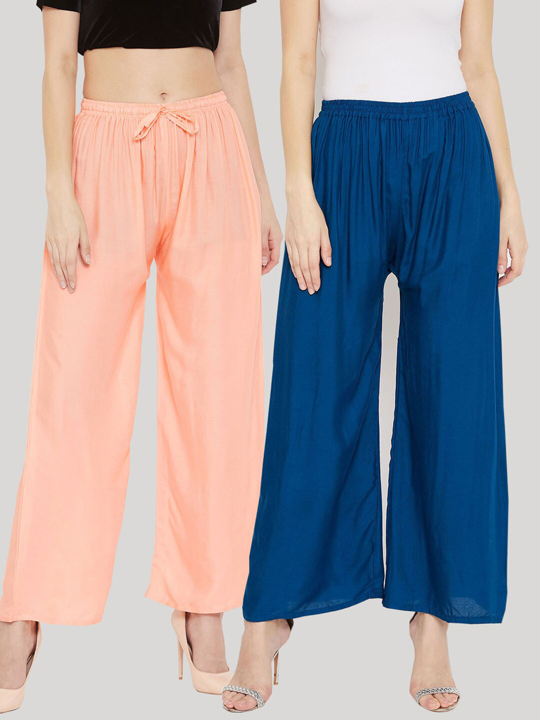 

Clora Creation Women Pack Of 2 Peach-Coloured & Blue 2 Knitted Palazzos