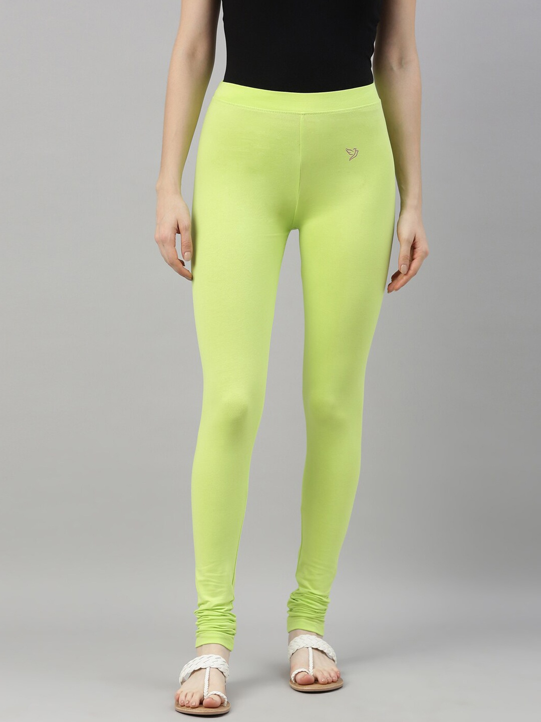 

TWIN BIRDS Women Lime Green Solid Churidar Length Leggings