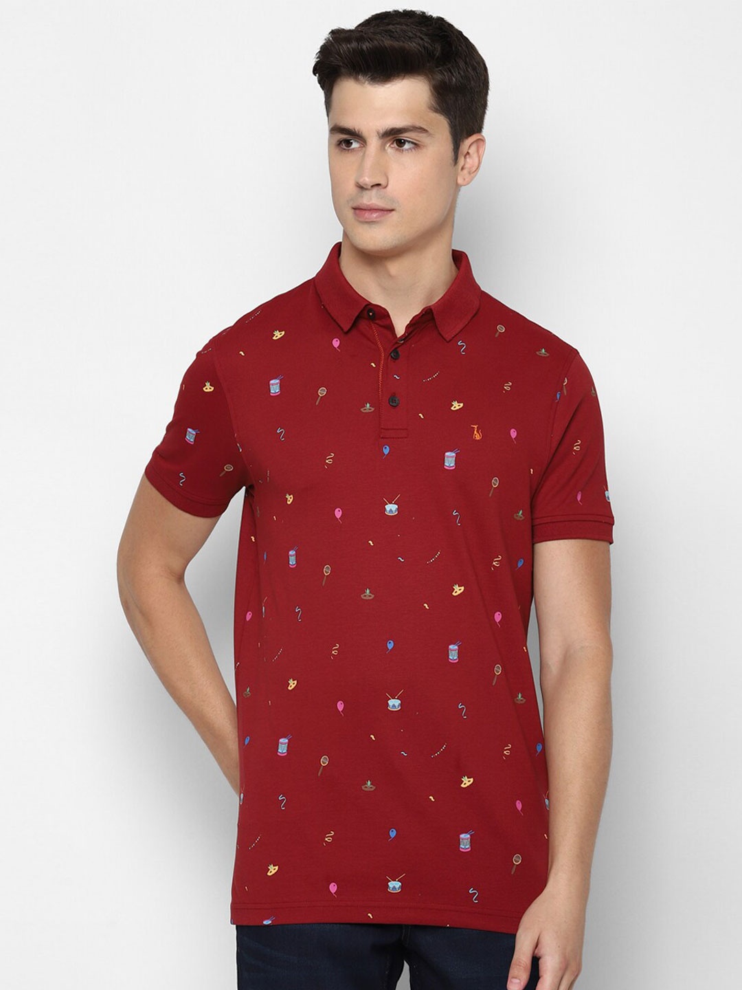 SIMON CARTER LONDON Men Maroon Printed Polo Collar T-shirt