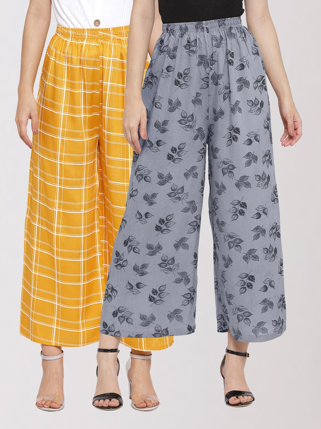 

KLOTTHE Women Pack of 2 Grey & Yellow Printed Palazzos