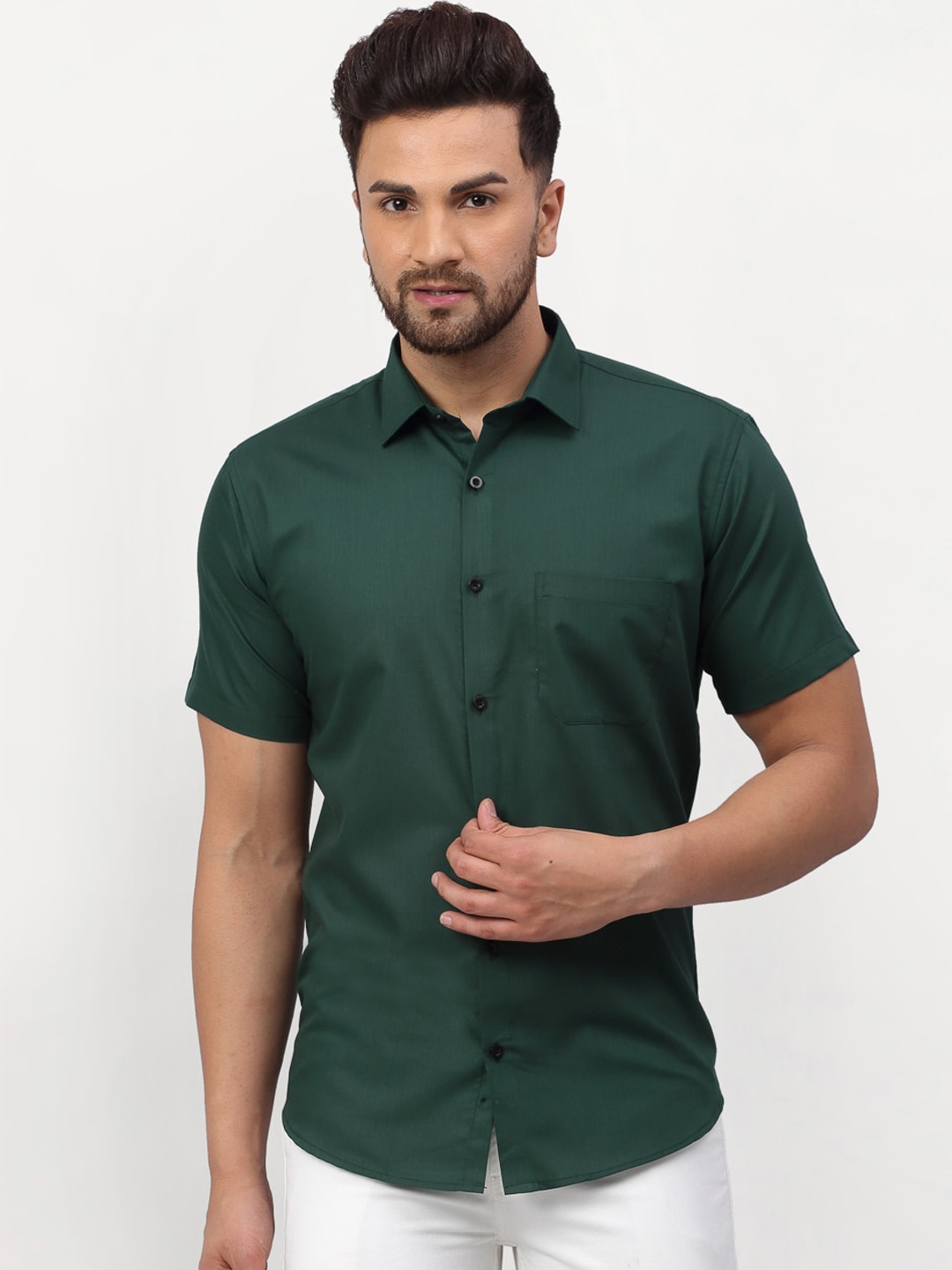 JAINISH Men Olive Green Solid Regular Fit Casual Shirt