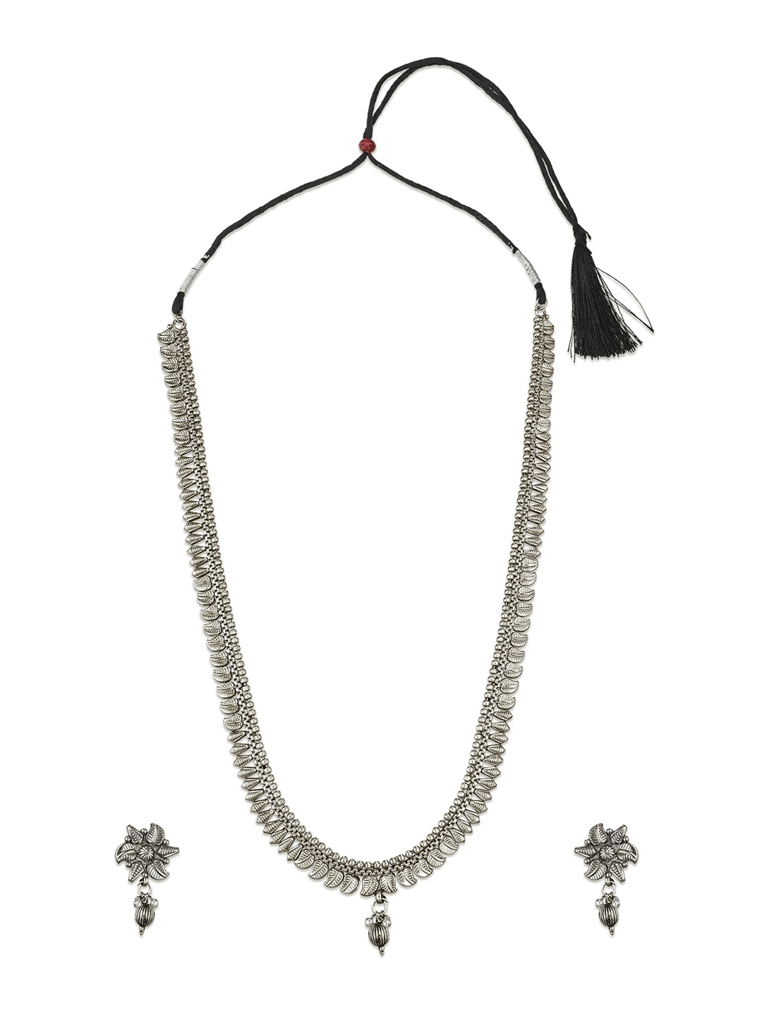 

aadita Silver-Toned Oxidized Temple Jewellery Set
