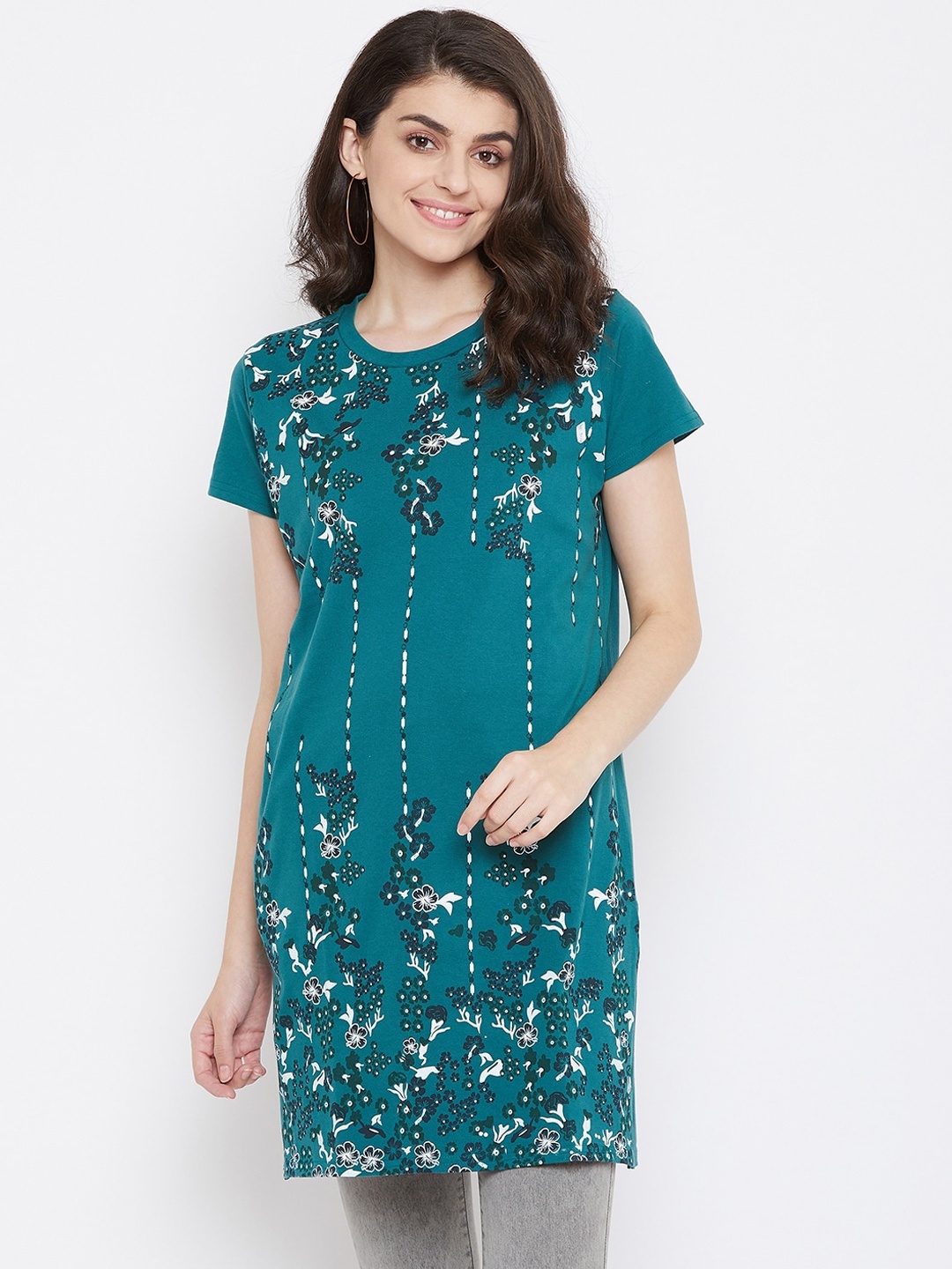 

NEVA Women Green Regular Pure Cotton Longline Top