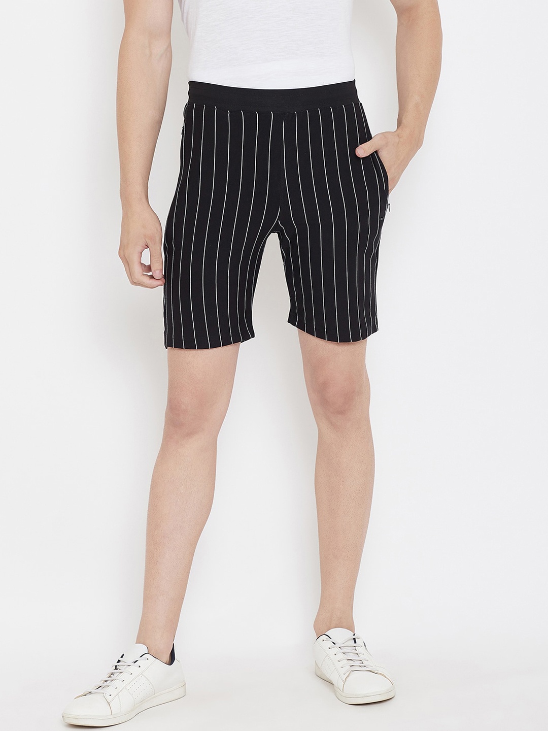 

Okane Men Black Striped Regular Fit Regular Shorts