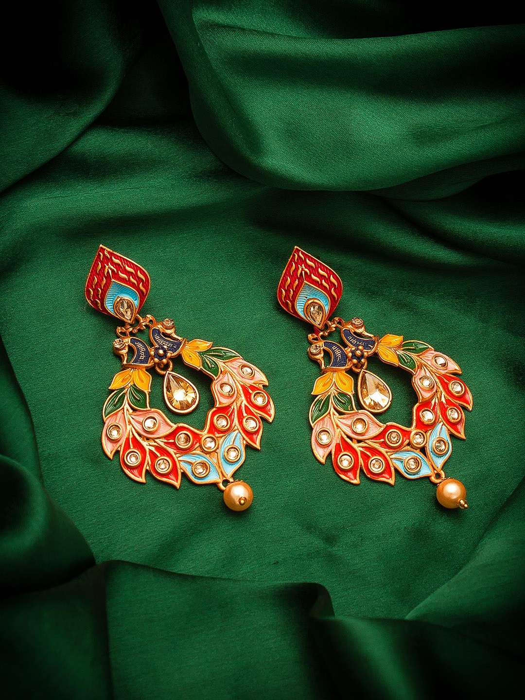 

aadita Gold-Plated Peacock Shaped Drop Earrings