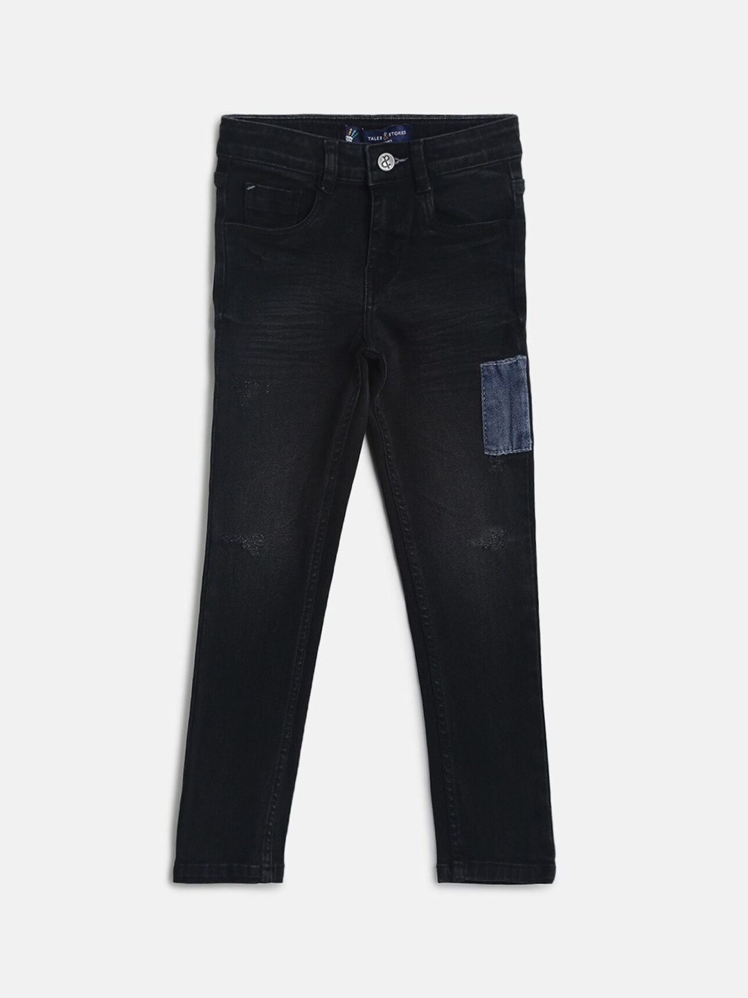 

TALES & STORIES Boys Black Slim Fit Low Distress Light Fade Jeans