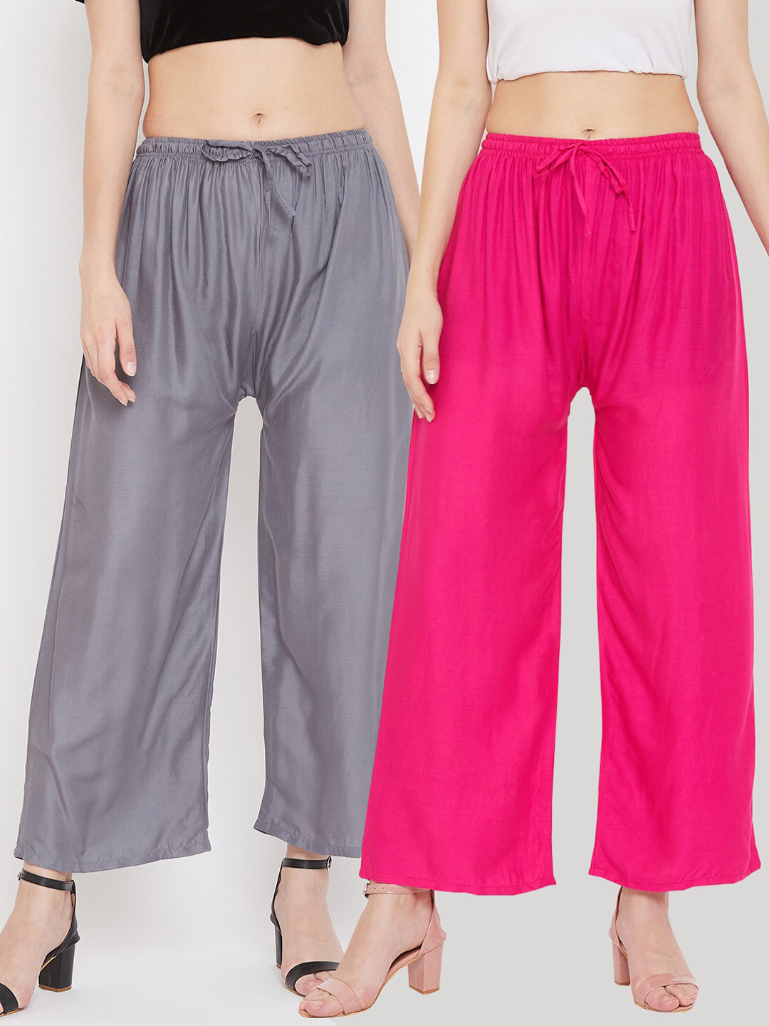 

Clora Creation Women Pack of 2 Grey & Pink Knitted Cropped Palazzos