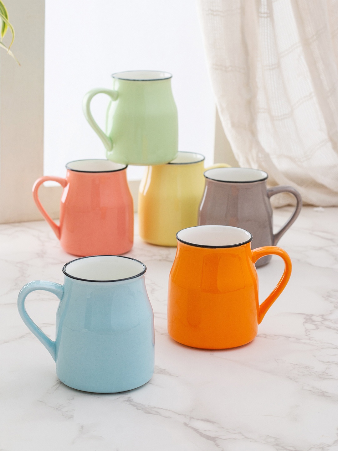

JCPL Set of 6 Solid Ceramic Cups, Blue