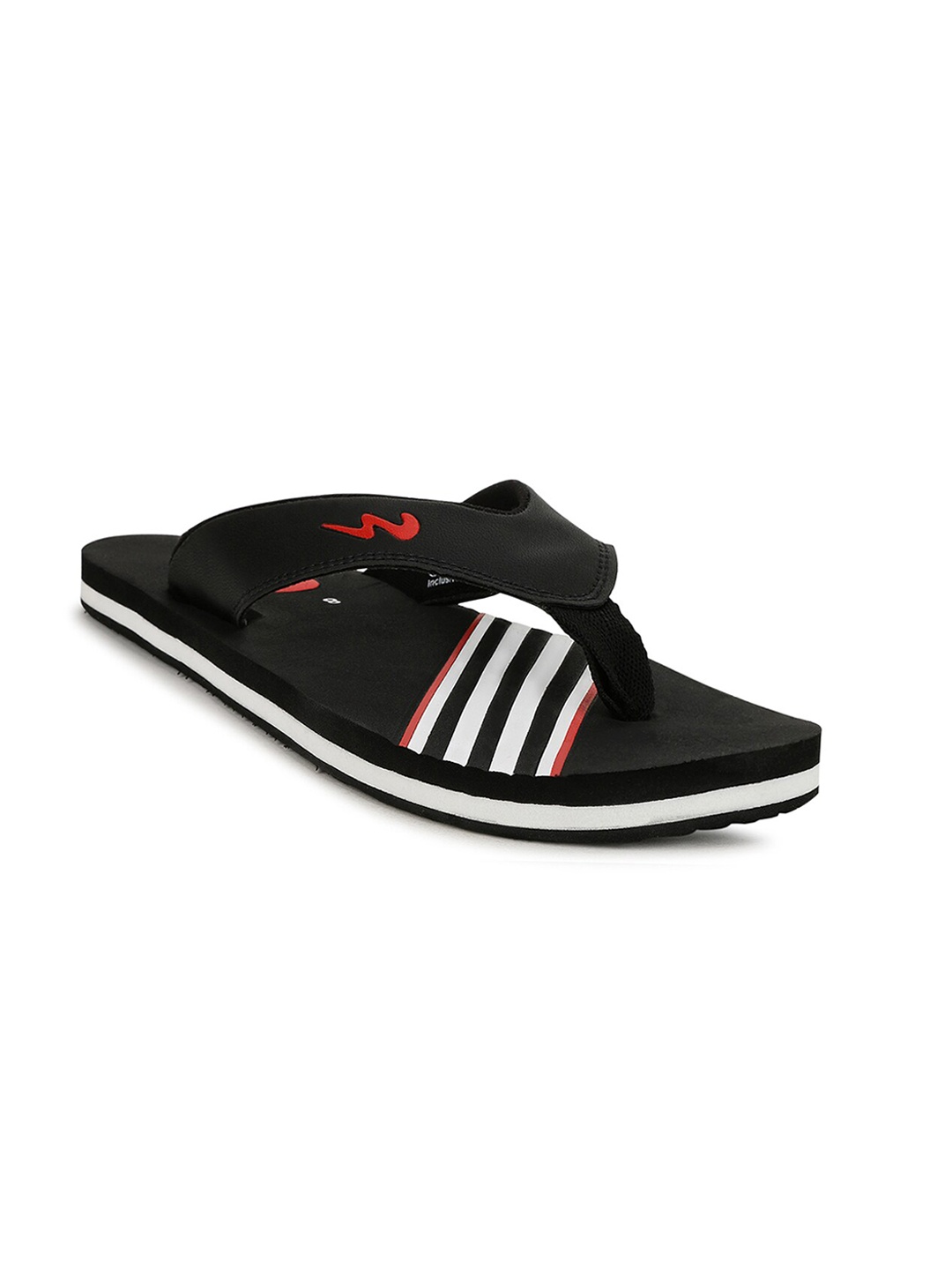 Campus Men Black & White Striped Thong Flip-Flops