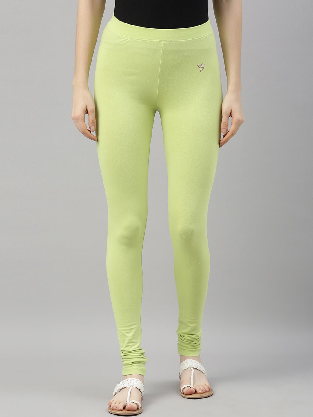

TWIN BIRDS Women Lime Green Solid Churidar-Length Leggings