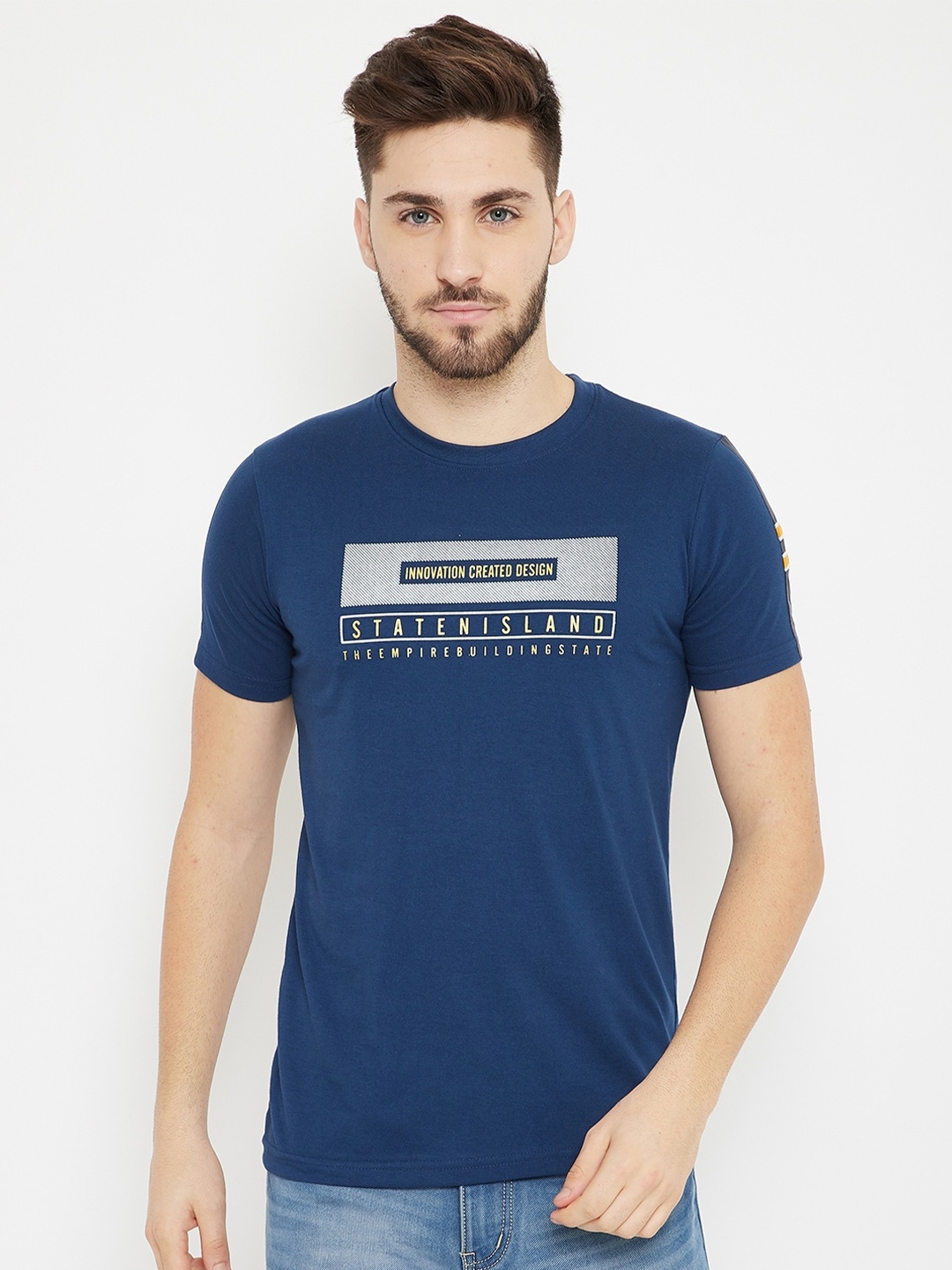 Bishop Cotton Men Navy Blue Typography Printed T-shirt