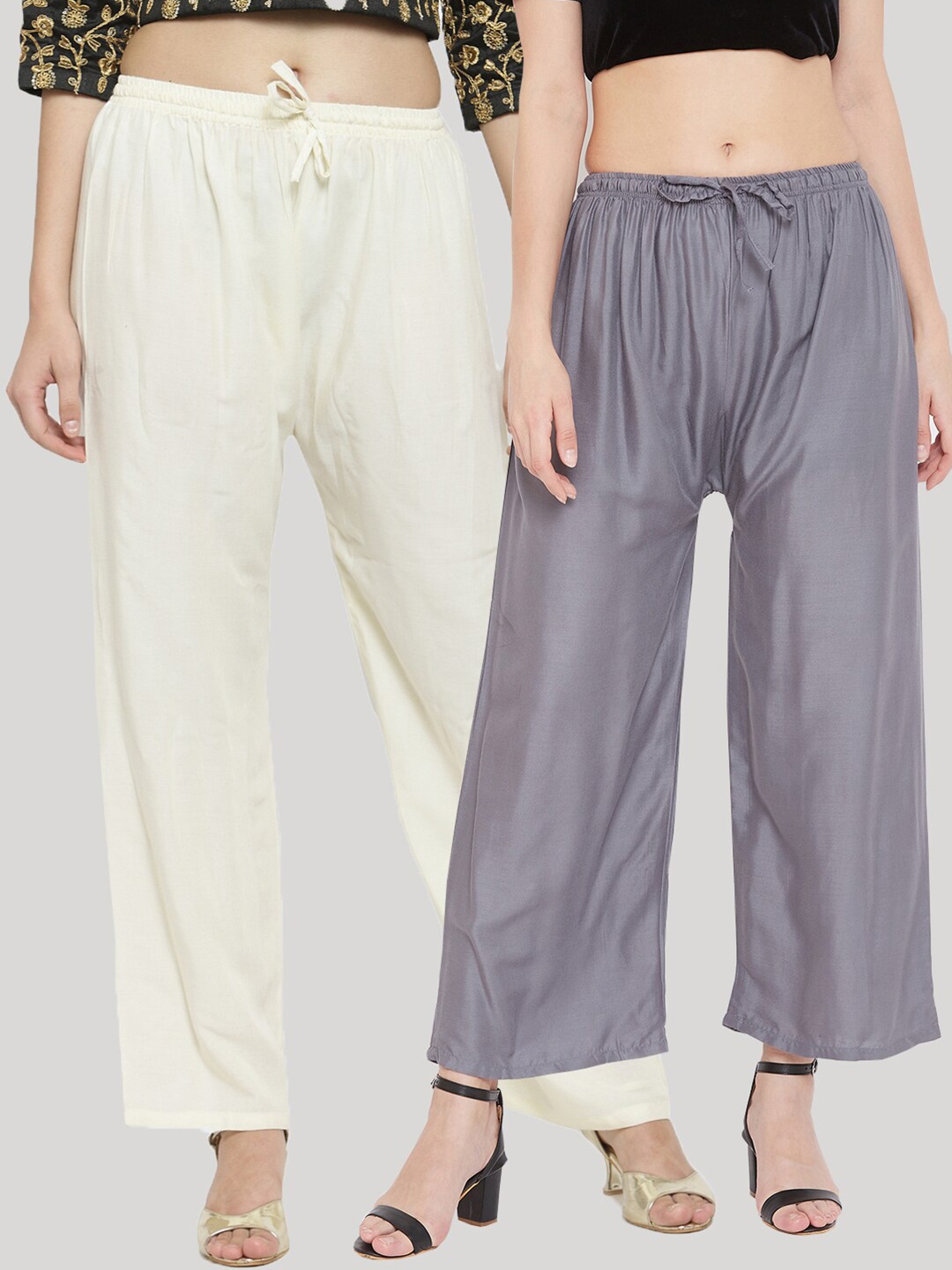 Clora Creation Women Pack of 2 Cream & Grey Knitted Palazzos