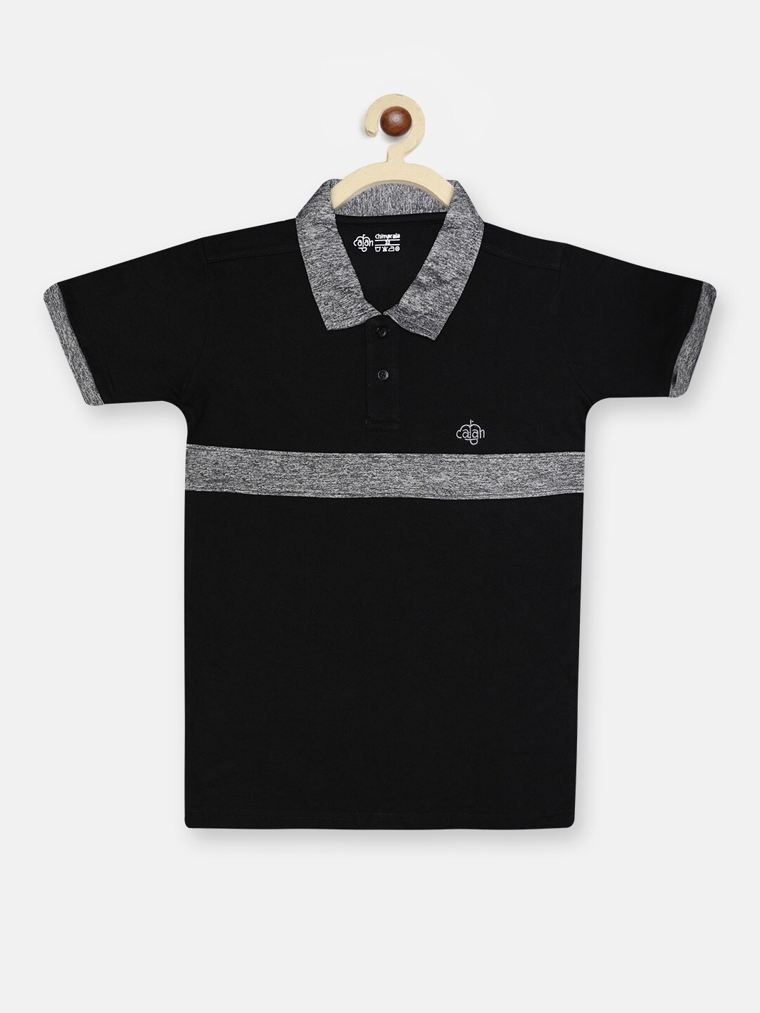 

CHIMPRALA Boys Black Striped Polo Collar T-shirt