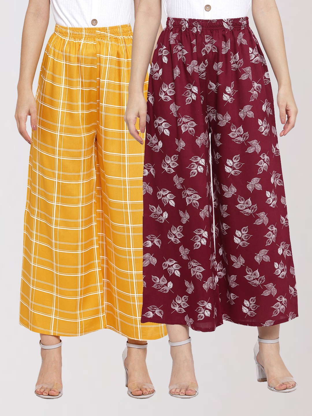 

KLOTTHE Women Set of 2 Maroon & Yellow Printed Palazzos