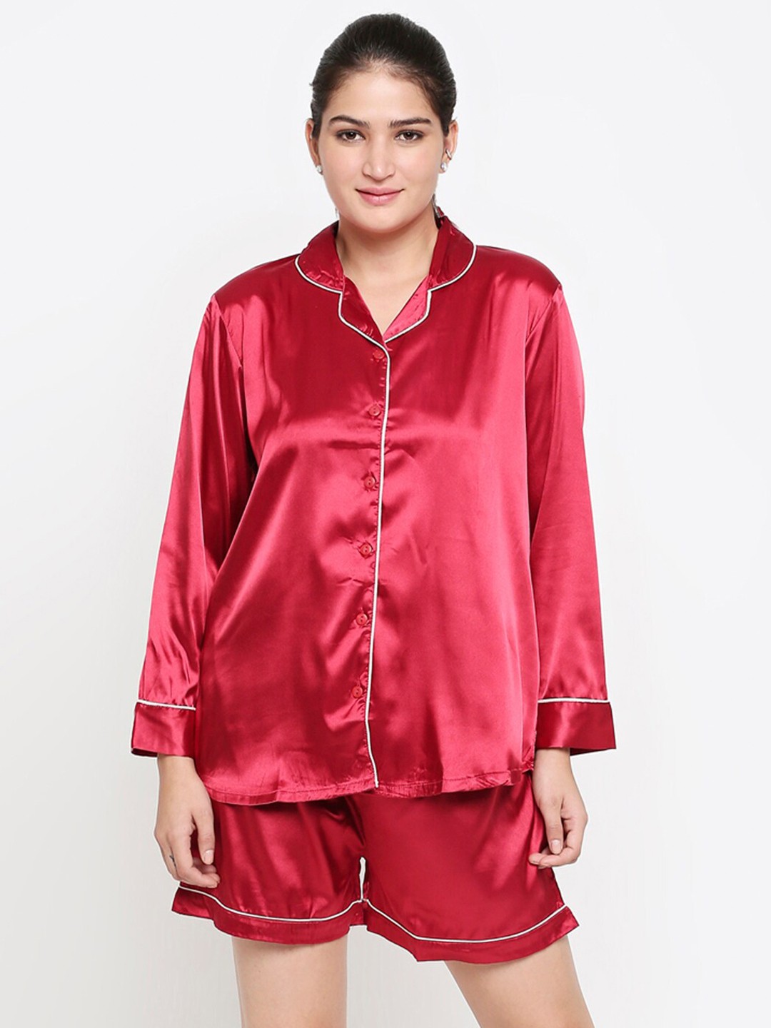 

XIN Women Maroon Satin Night suit