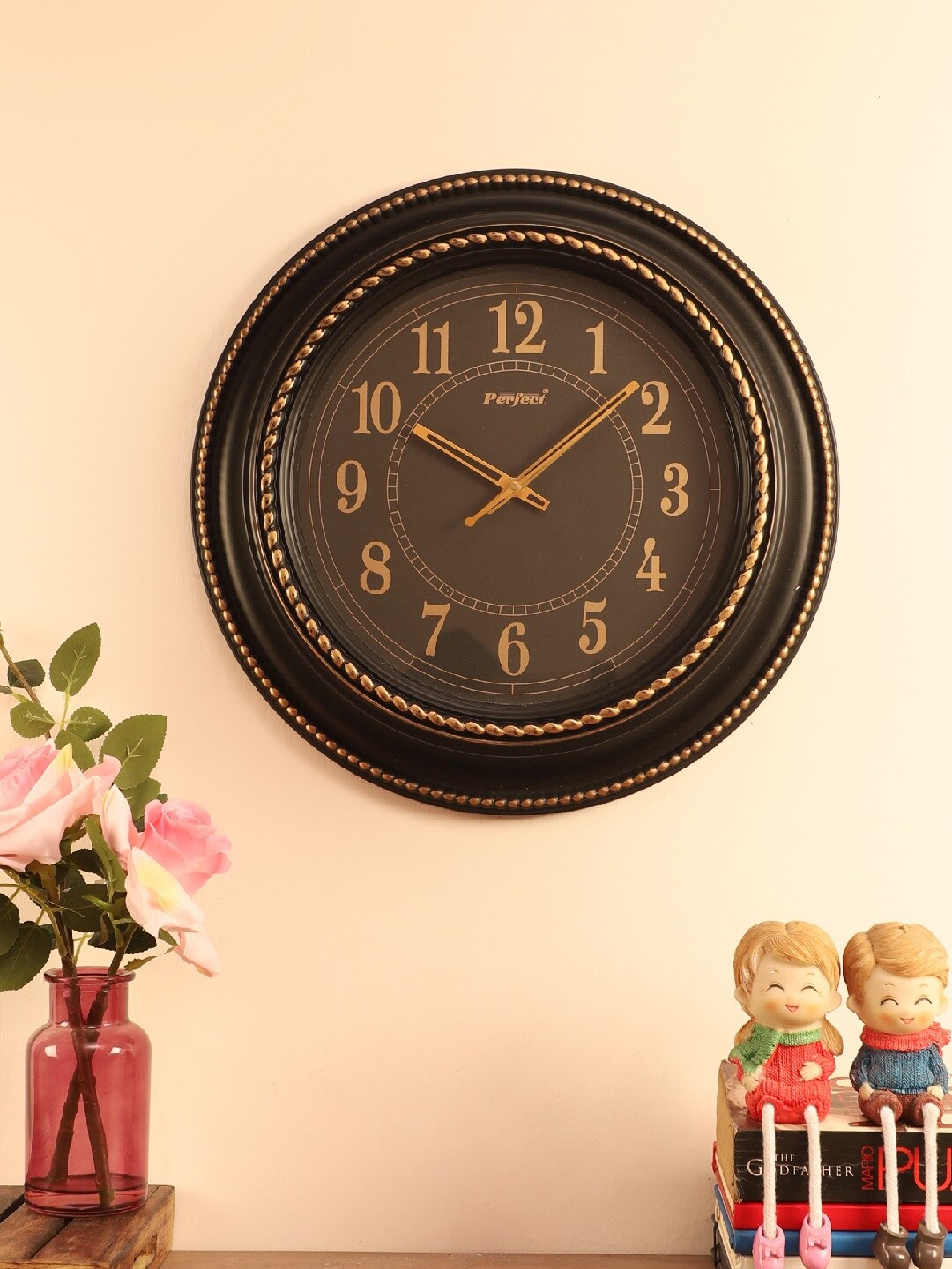

EXIM DECOR Black & Gold Textured Contemporary Wall Clock