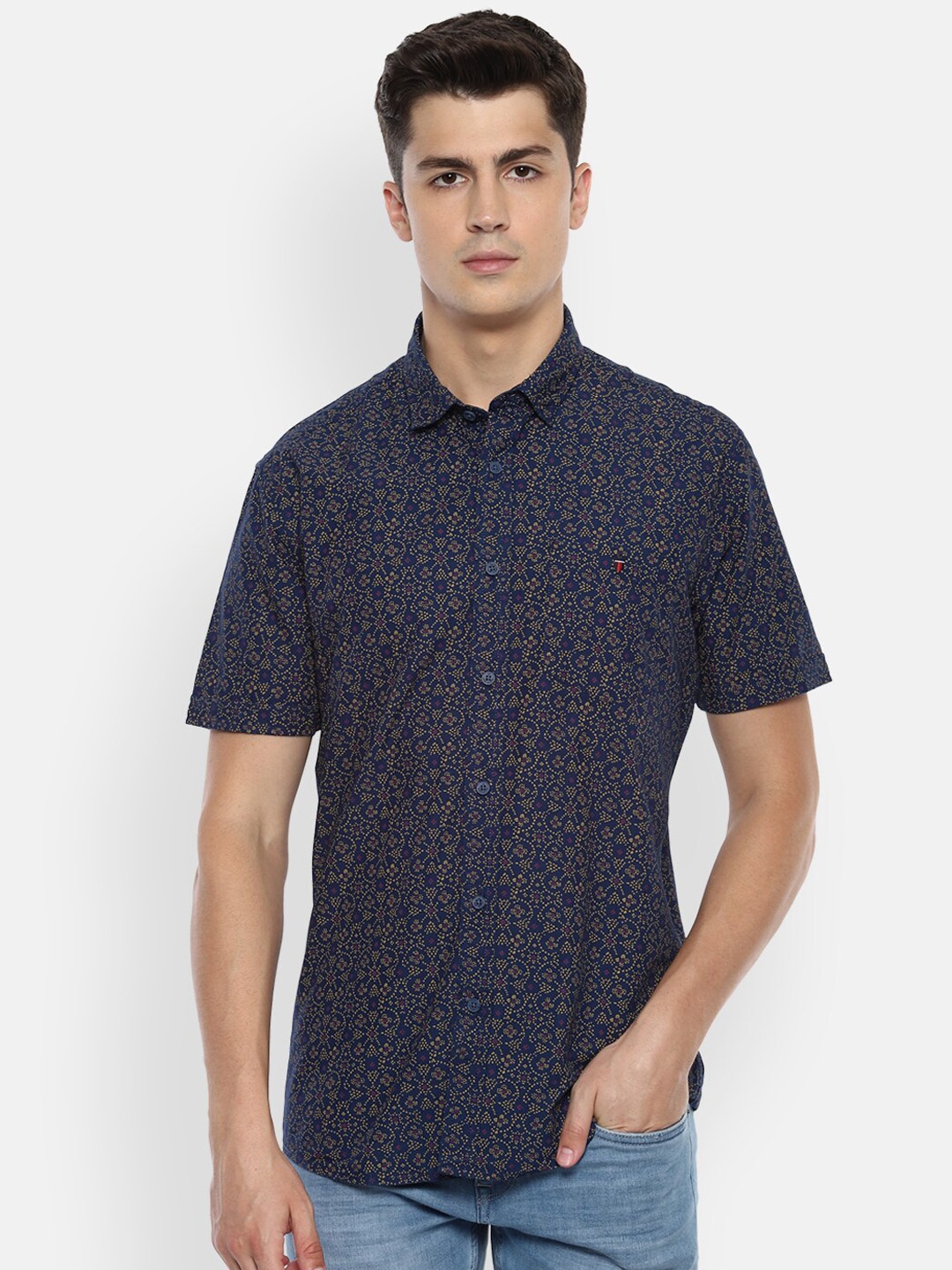 

Louis Philippe Jeans Men Navy Blue Regular Fit Printed Casual Shirt