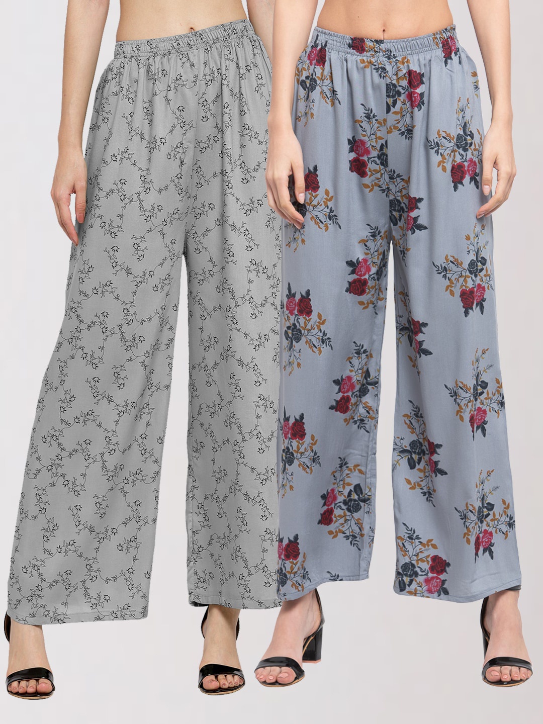 

KLOTTHE Women Pack Of 2 Grey Floral Printed Palazzos