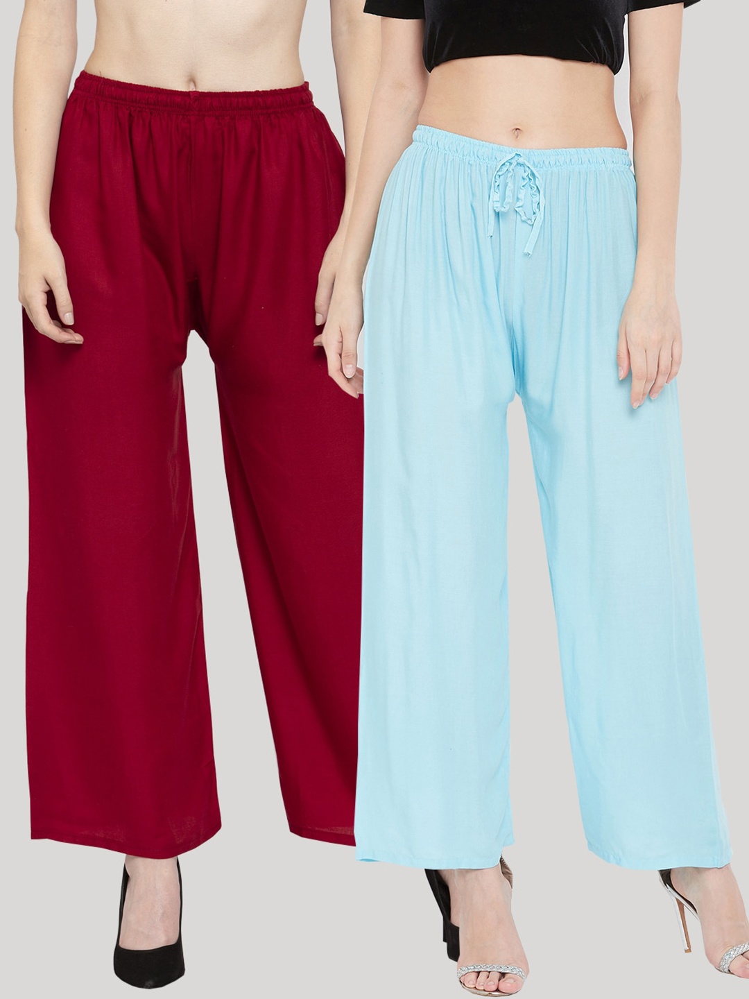 

Clora Creation Women Maroon & Turquoise Blue Pack of 2 Knitted Palazzos