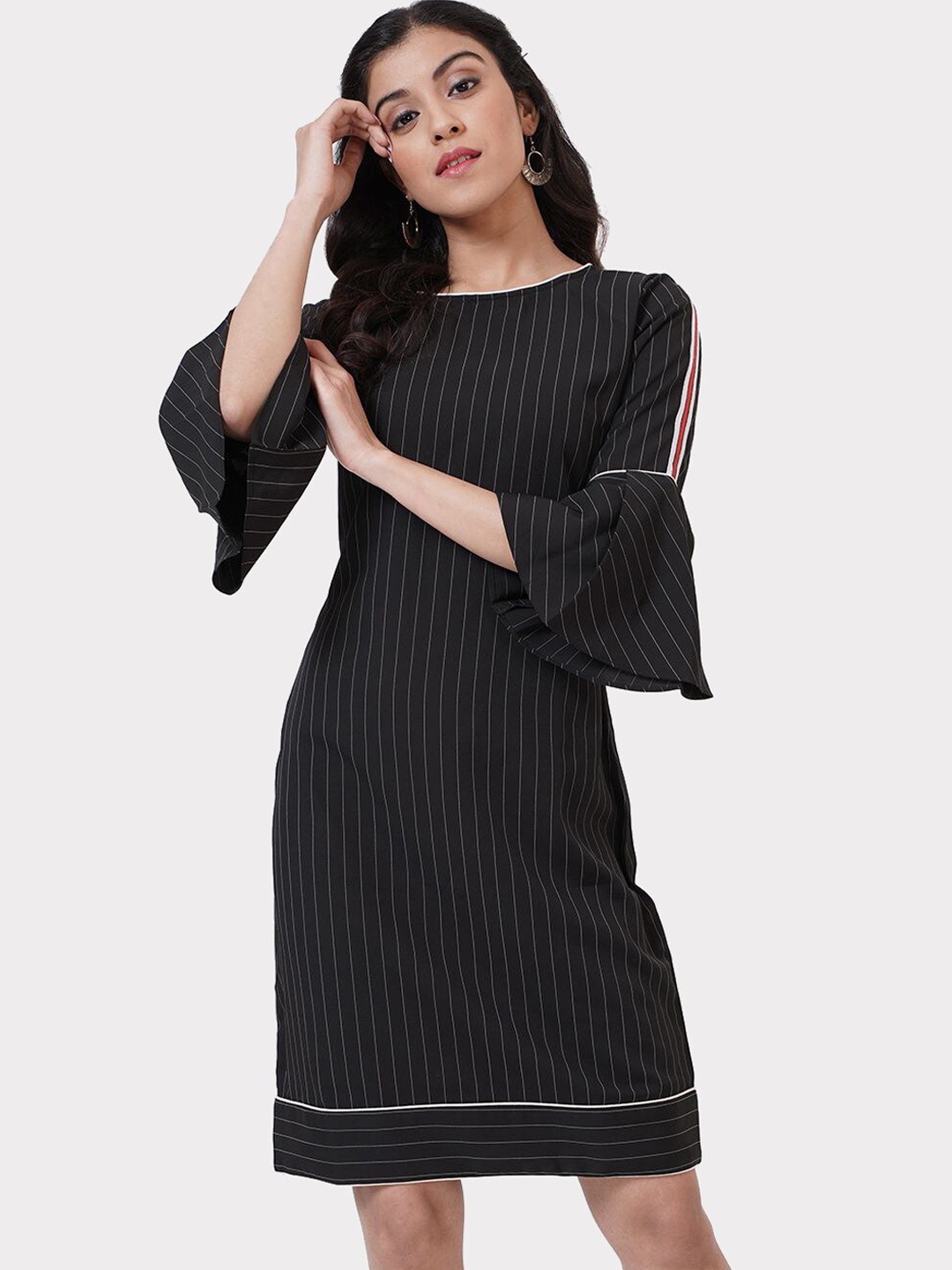 

SHECZZAR Women Black Striped A-Line Dress