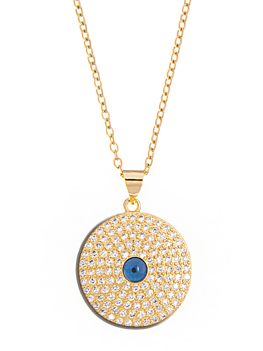 

Moon Dust Gold-Plated Gold-Toned & Blue Cubic Zirconia-Studded Pendant With Chain