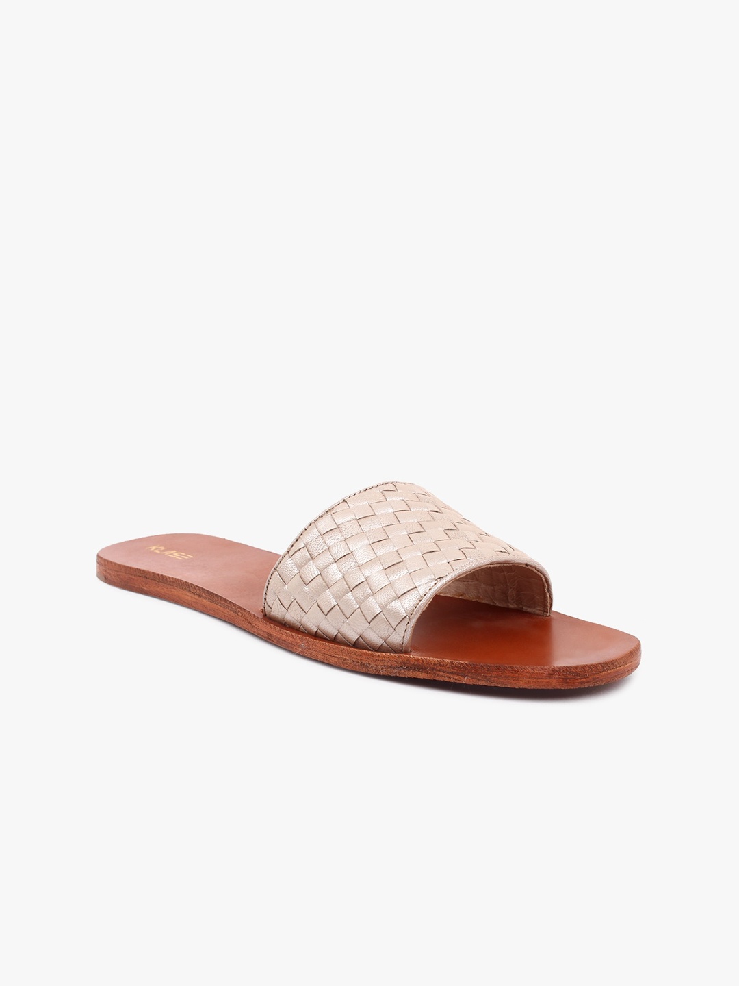 

KLASE Women Nude-Coloured Woven Design Leather Open Toe Flats
