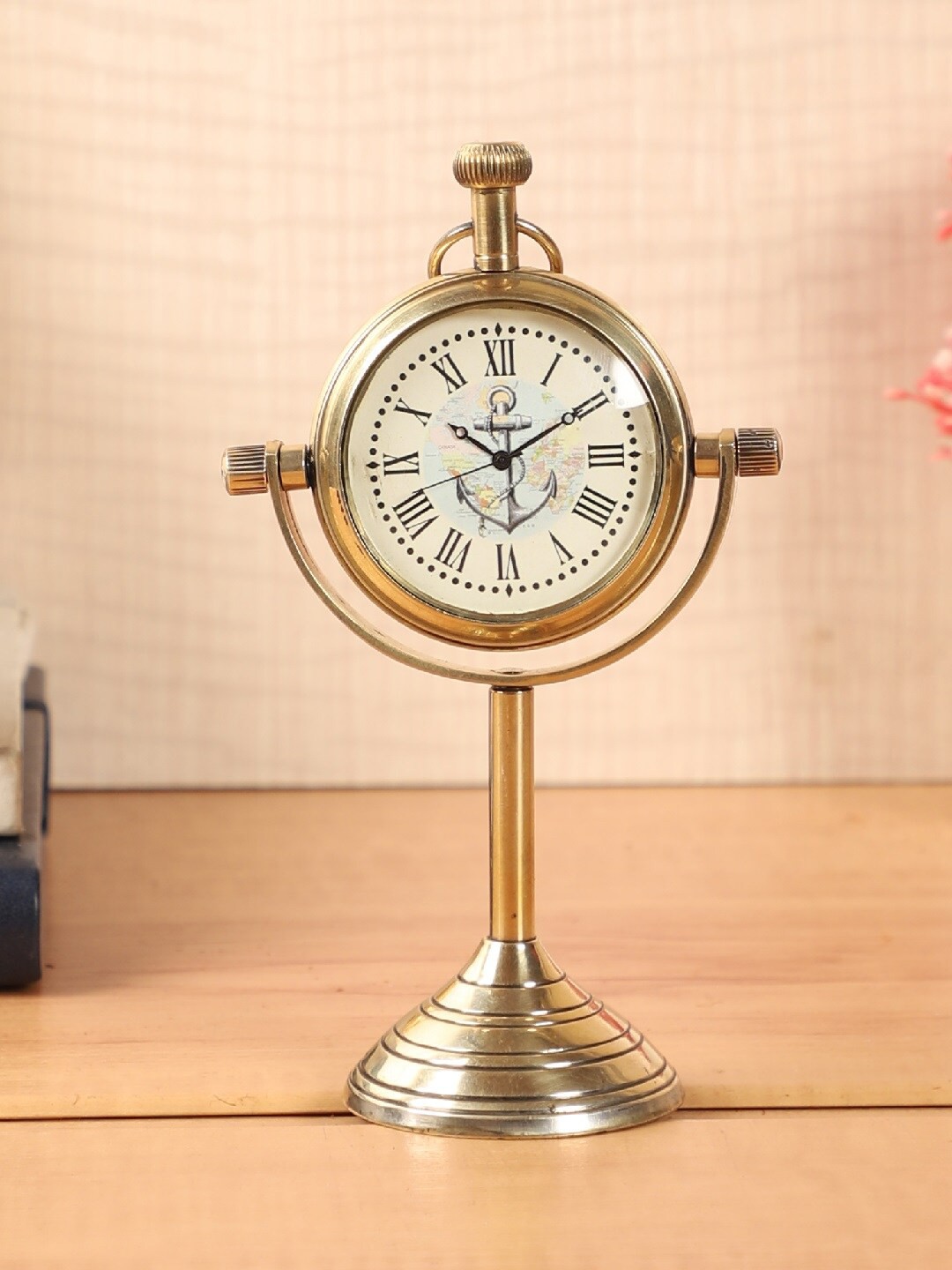 

EXIM DECOR Gold & White Printed Vintage Table Clock