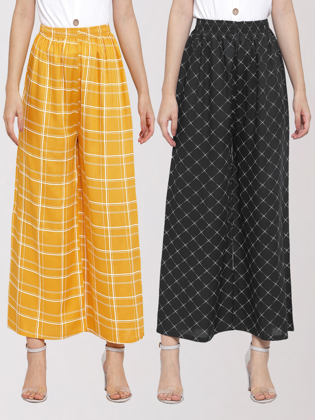 

KLOTTHE Women Black & Yellow Pack of 2 Printed Palazzos