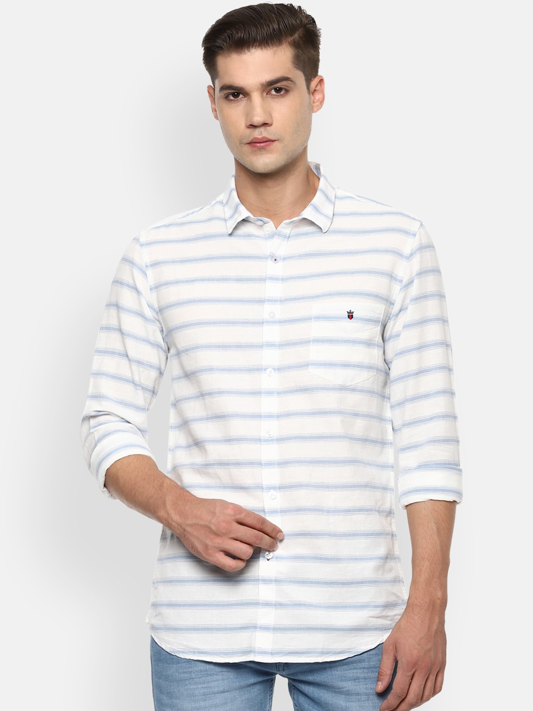 

Louis Philippe Sport Men White Horizontal Stripes Striped Casual Shirt