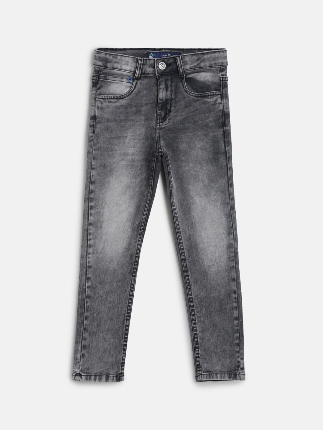 

TALES & STORIES Boys Grey Slim Fit Heavy Fade Jeans