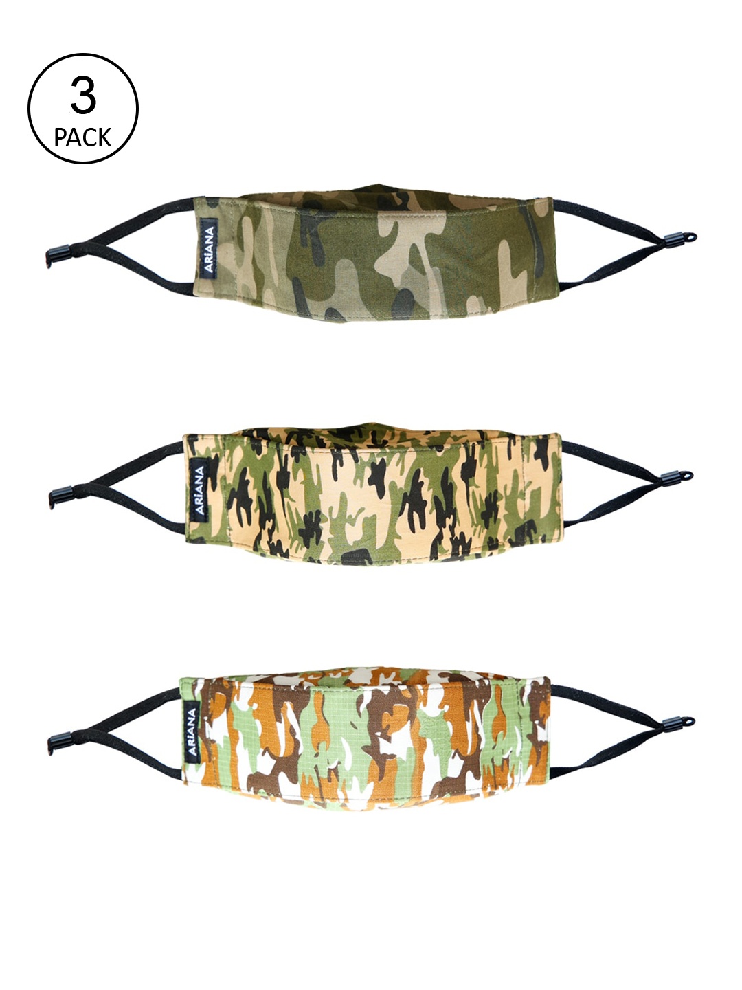 

Ariana Kids Pack Of 3 Printed 7-Ply Protective Outdoor Masks, Olive
