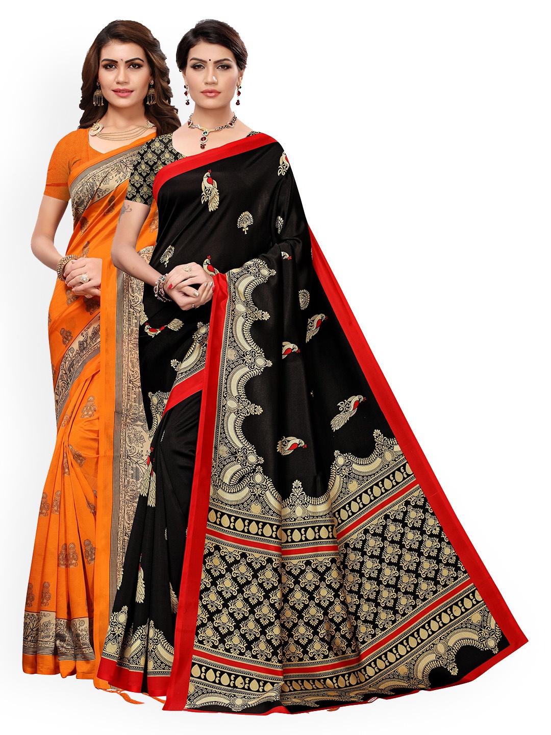 

KALINI Pack Of 2 Ethnic Motifs Art Silk Saree, Orange