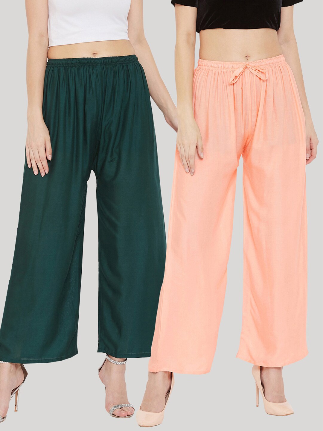 

Clora Creation Women Pack of 2 Solid Palazzos, Green