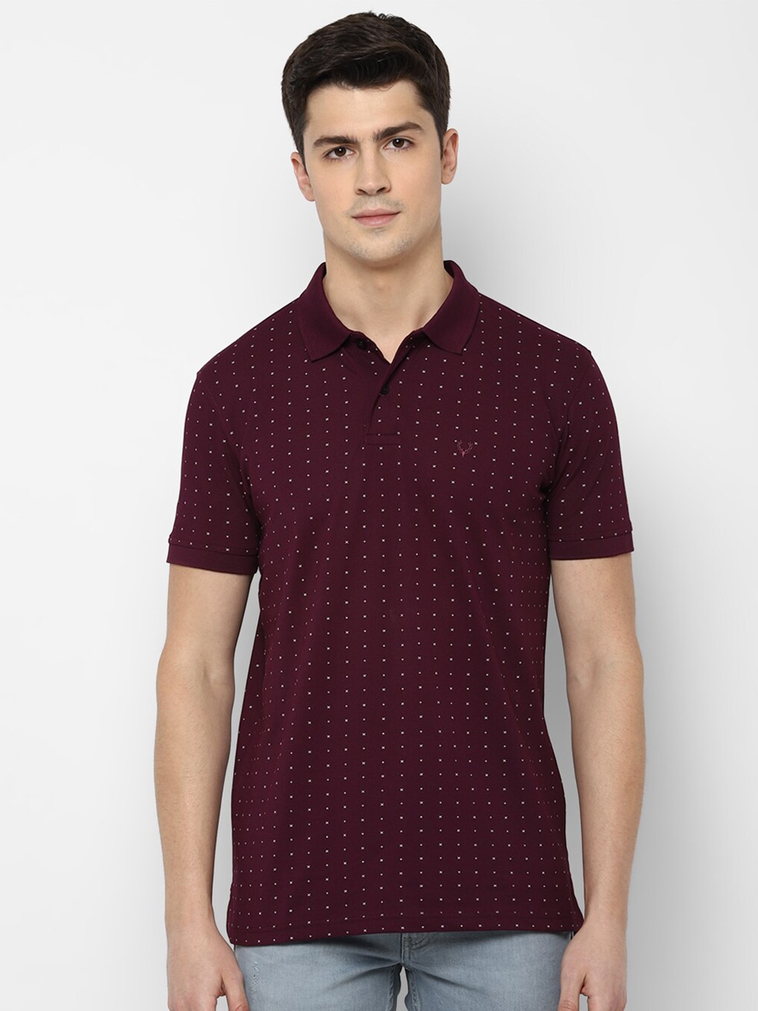 Allen Solly Men Maroon & White Printed Polo Collar T-shirt