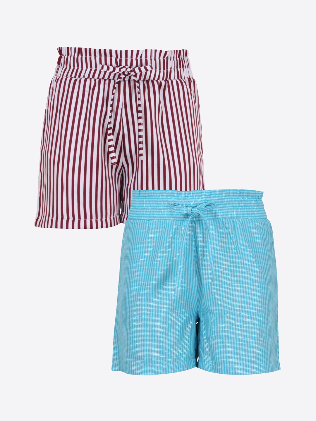 

CUTECUMBER Girls Pack of 2 Maroon Striped Mid-Rise Regular Shorts