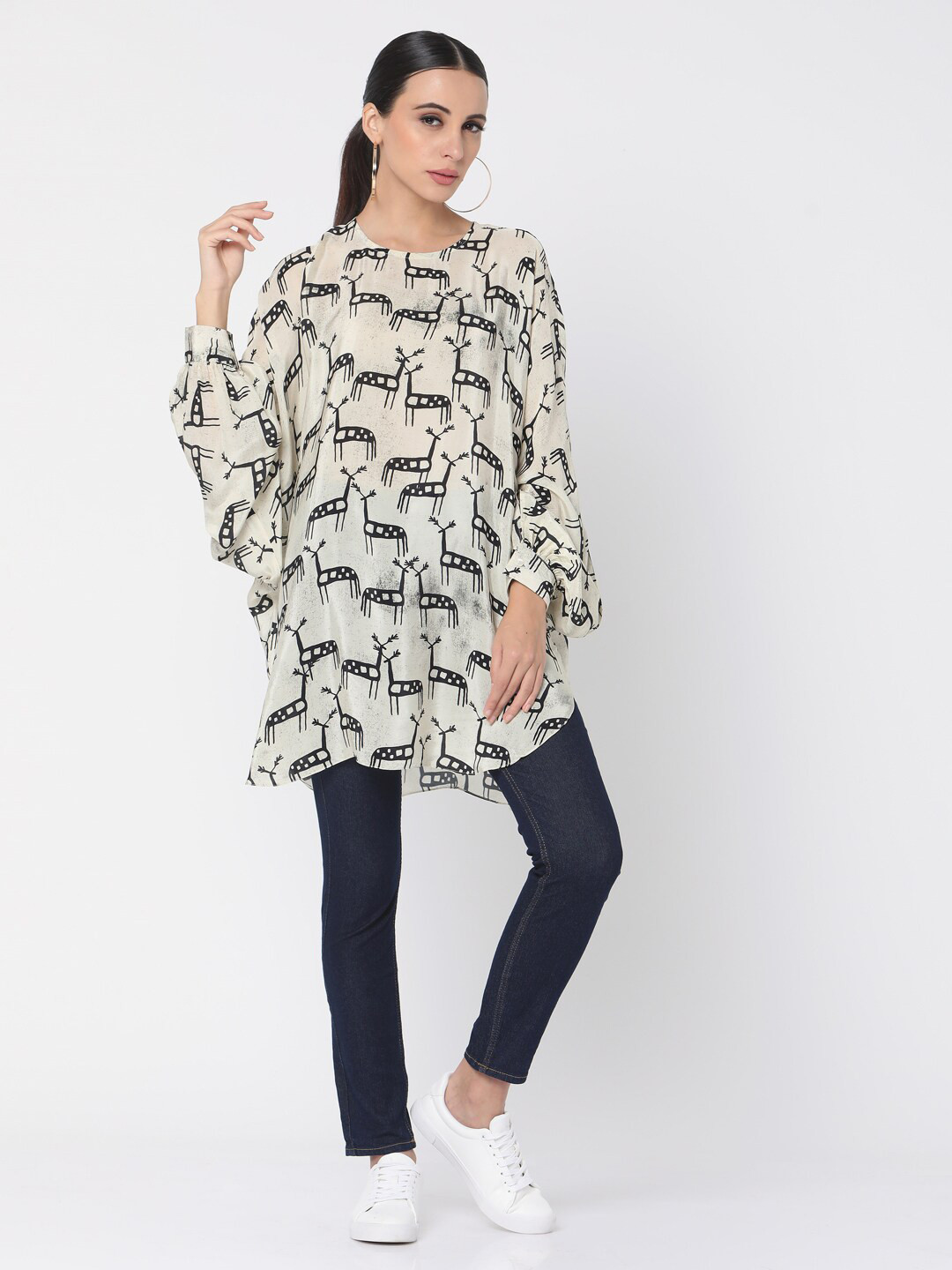 

Masaba Beige & Black Printed Cotton Tunic