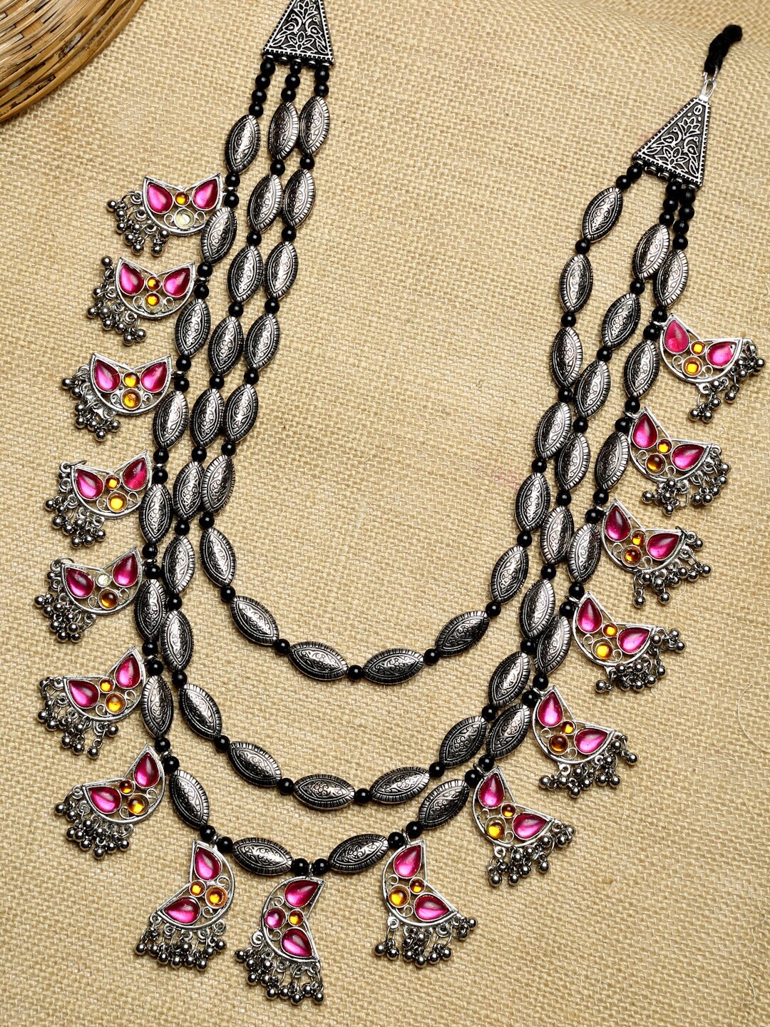 

NEUDIS Silver-Toned & Pink Alloy Silver-Plated Layered Necklace