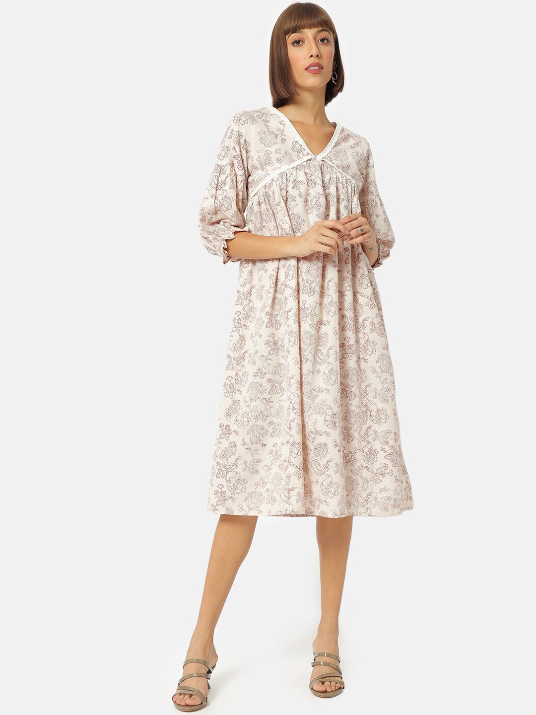 

Saaki Off White Floral A-Line Dress